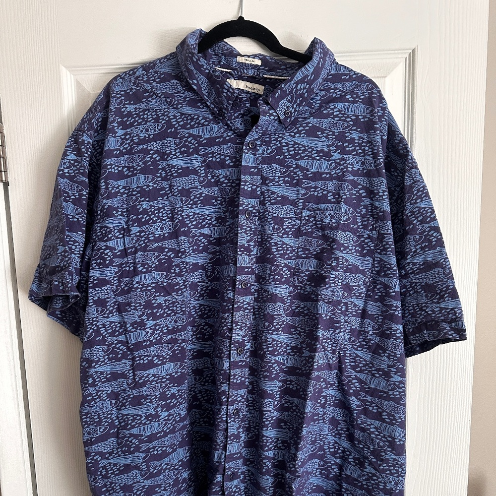 Fish print Regular fit short sleeve button down casual XXXL